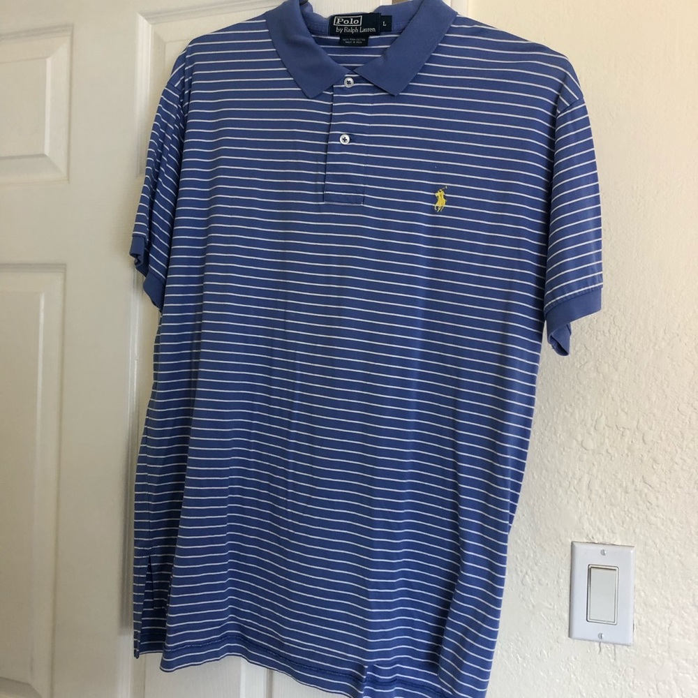 Polo Ralph Lauren - blue and white striped polo shirt size Large